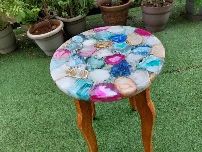Mix Agate Side & End Table Agate Corner Table for Home Decor - Image 4 of 4