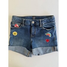GAP Kids Stretch Midi Denim Shorts Emoji Rainbow Heart Smiley Face Size 10