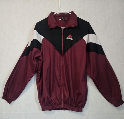 Adidas Mens Track Jacket Large Red Black Polyester Burgundy