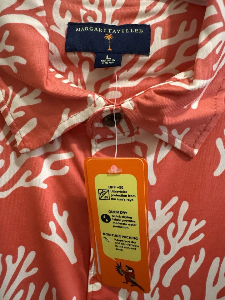 Margaritaville Hombre Manga Corta Abotonada Arrecife Patrón Absorbe Humedad Grande Foto 3 de 4