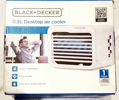 BLACK+DECKER 0.5L Desktop Air Cooler, 3 Fan Speeds, Humidifies, 8h Runtime