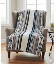 Pendleton Plush Throw Blanket Saltillo Stripe 50" x 70" Blue Ivory Gray