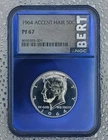 1964 Accent Hair Kennedy Half Dollar Proof NGC PF 67 90% Silver Coin 50C
