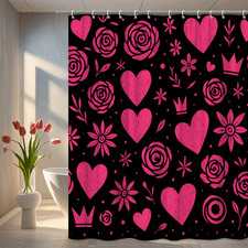 Cute Pink Floral Hearts Shower Curtain for Modern Bathroom Decor