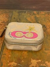 Coach Poppy Triple Pill Box Khaki/Gold/Pink Signature Travel Case