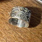 Mexico vintage tribal traditional design wide sterling silver ring size 10