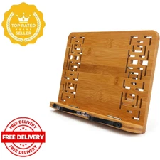 Bamboo Book Stand Adjustable Reading Rest Holder Foldable Cookbook Tablet Stand