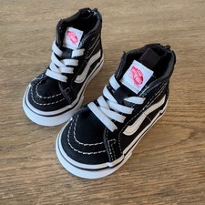 Vans Sk8-Hi Zip Toddler Size 4 Black White Suede Canvas High Top Sneakers Shoes