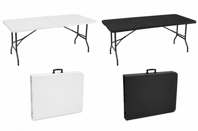 Table Pliante Pliable en Résine Megaofferte Set Bistrot 4/6 Places Blanc Noir - Photo 1/4