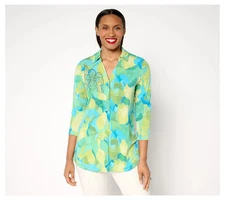 #2098 Susan Graver Regular Printed Liquid Knit Tunic w/ Embellishment Size M