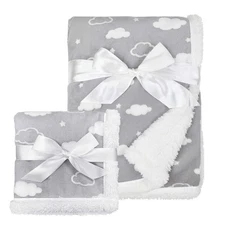 American Baby Company Heavenly Soft Chenille Sherpa Blanket Set, 3D Gray Clo...