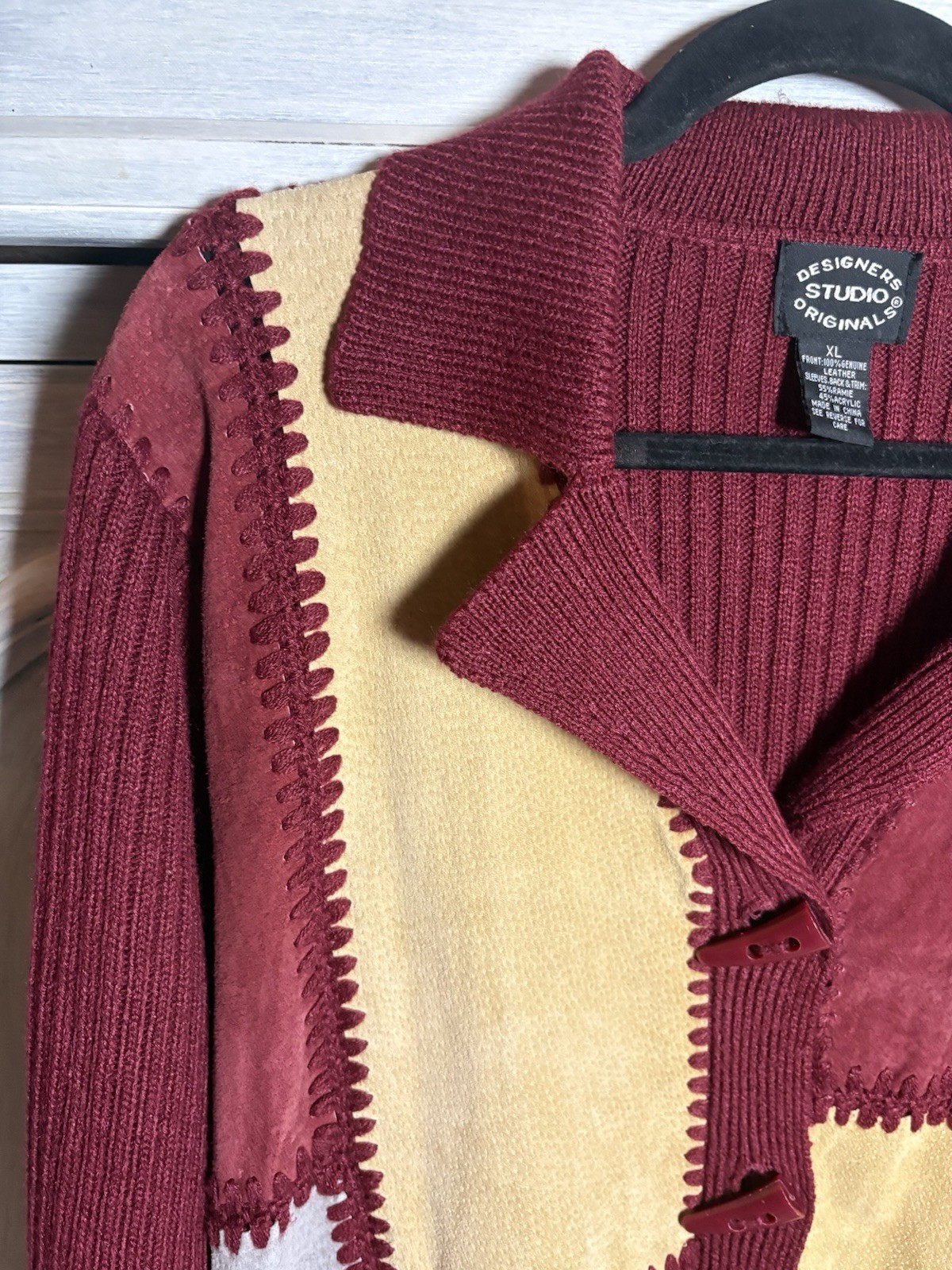 Vintage Leather Patchwork Burgundy Toggle Artsy W… - image 4