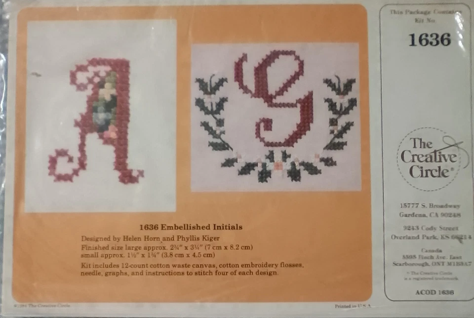 Stitchery Kit Creative Circle Cross Stitch EMBELLISHED INITIALS NO FLOSS - Image 3 of 4
