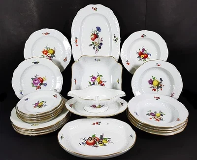 Meissen Speiseservice  Marseille-Relief  Frucht- /Obstmalerei Gold  21 Teile Top - Bild 1 von 4