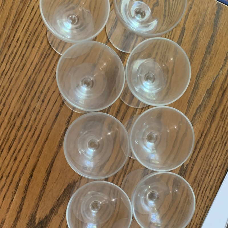 Set of 7 Clear Glass Champagne Coupes Round Solid Color Stemware