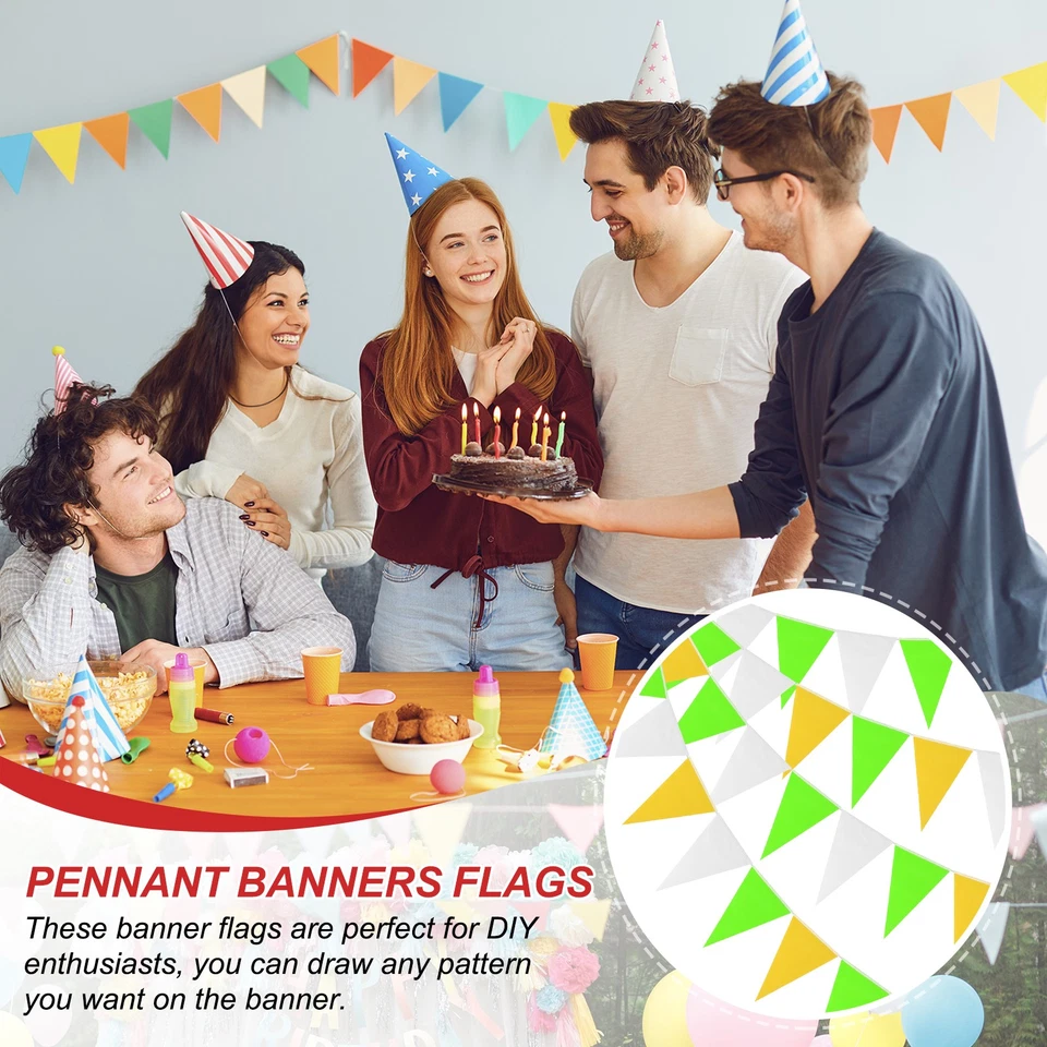60 piezas banderines banderas 100 pies triángulo colgante banderín amarillo verde blanco Foto 4 de 4
