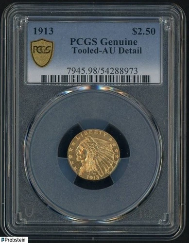 1913 Gold Coin $2.50 Liberty Head Quarter Eagle PCGS Genuine Tooled AU Detail