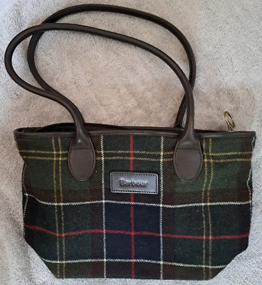 BARBOUR - DEE Tote Bag. GRÜNES WOLLE Tartan. Lederbesatz.