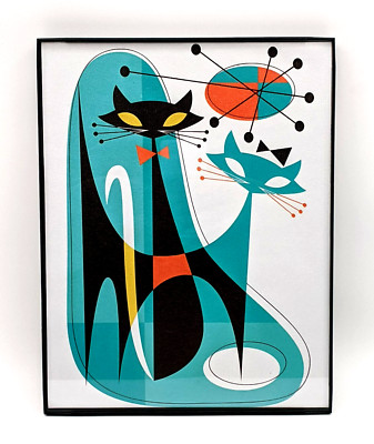 ATOMIC CATS MID-CENTURY Canvas Wall Art - Framed - 11.5 x 8.75