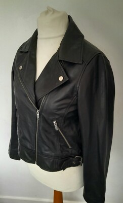 OASIS - Biker Style Soft REAL LEATHER Jacket BLACK Size 12 | eBay