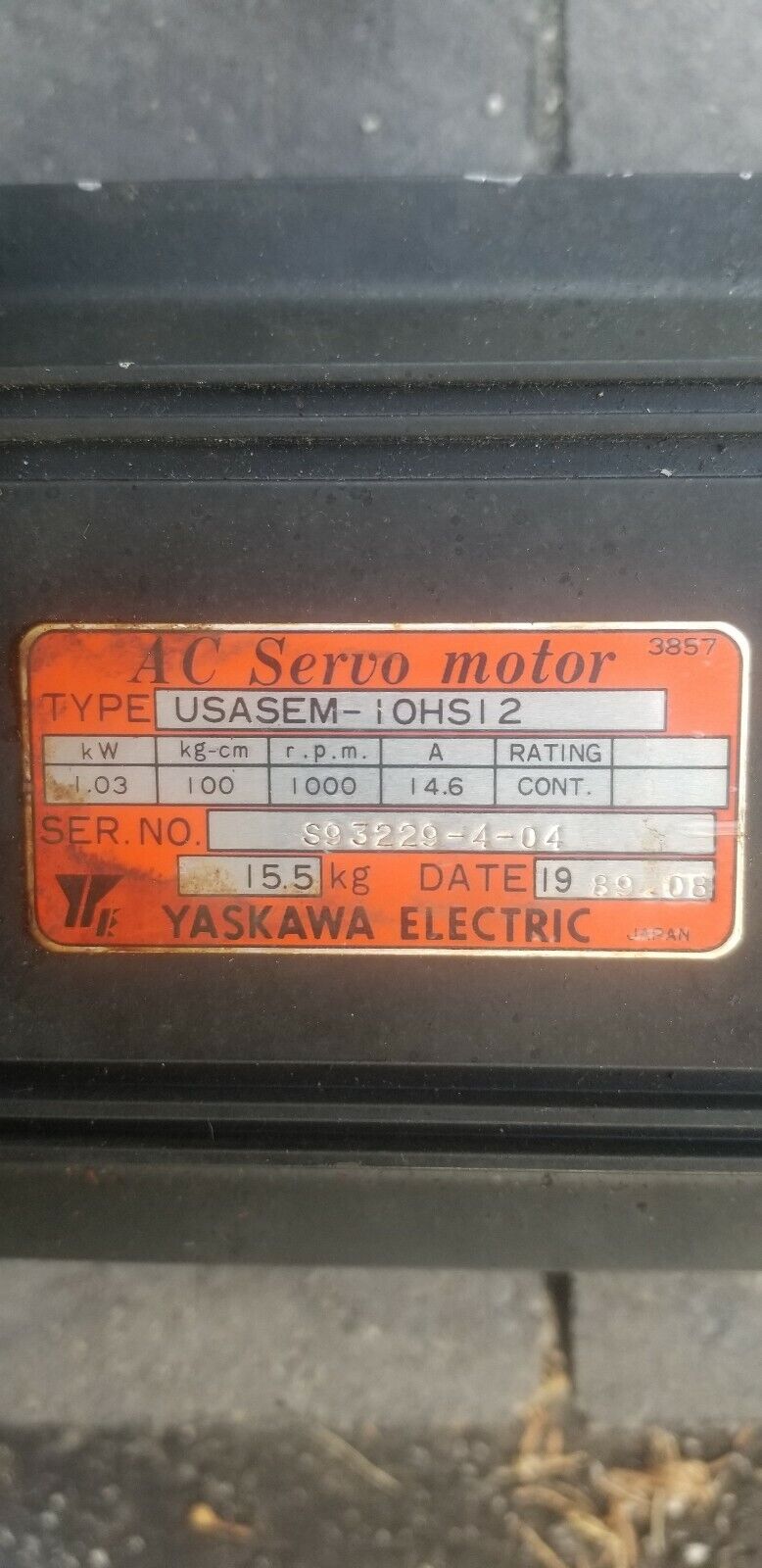 Yaskawa USASEM-10HS12 Servo Motor 1000 RPM 1.03 Kw 