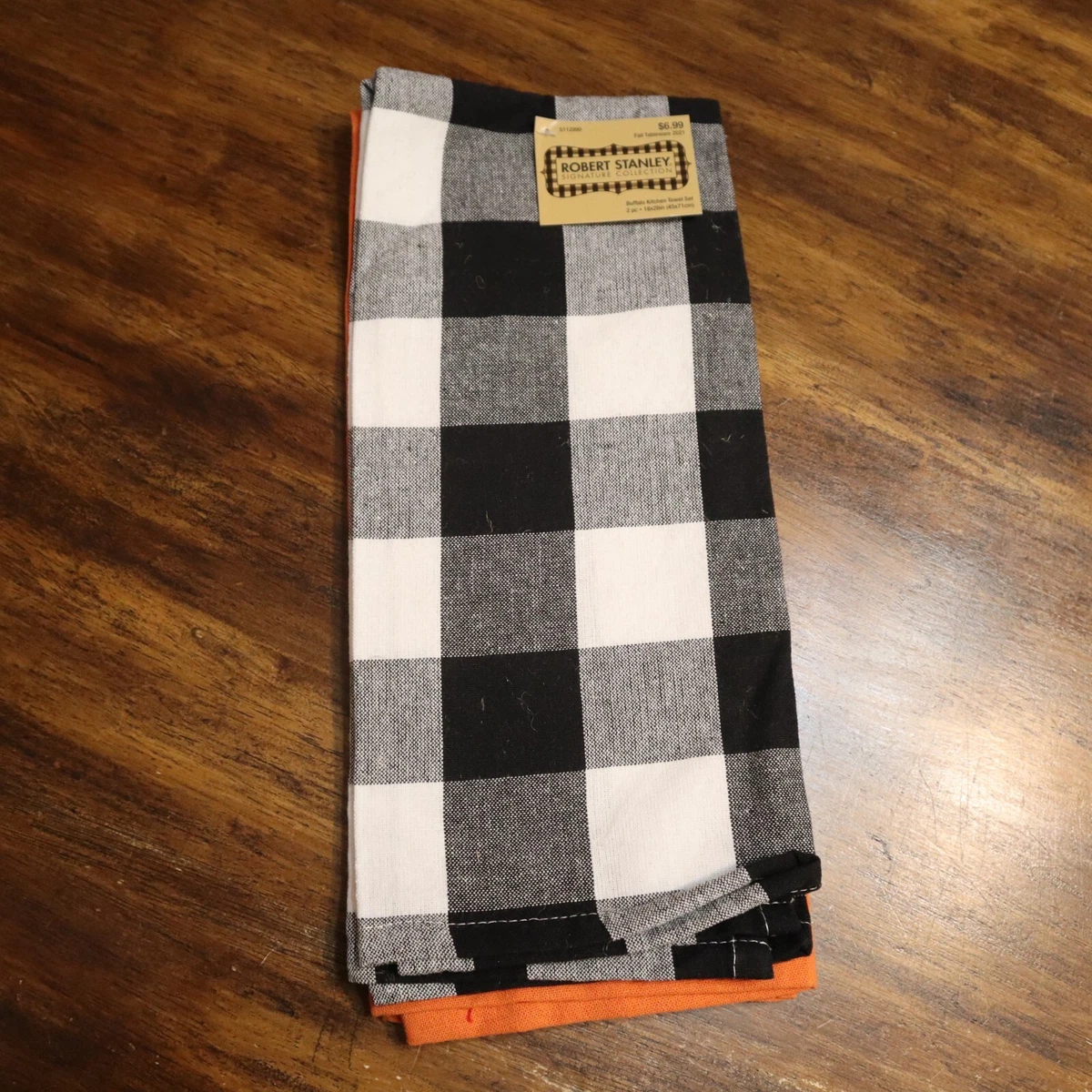 Kitchen Towels Black White Buffalo Check Plaid Set of 2 Dishtowels