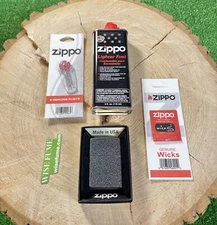 New Zippo Windproof Lighter Reg Black Crackle Zippo+zippo Fuel+zippo Flints+Wick