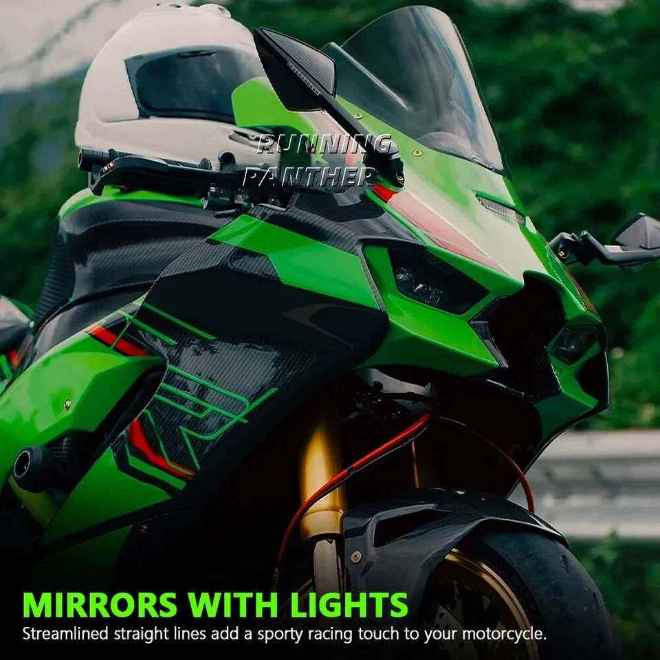 For Kawasaki NINJA 650 400 ZX-6R ZX10R Rearview Mirrors With Turn Signals LED - Image 4 of 4