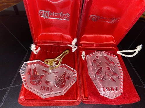 (2) Waterford Crystal 12 Days 1985 1987 Lot Vintage NICE Ornaments