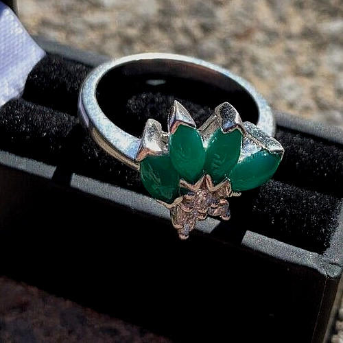 Vintage Solid 925 Sterling Silver Ring Cabochon E… - image 2