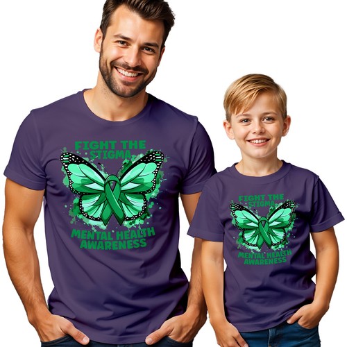 Mens Kids Butterfly Green Ribbon Mental Health Awareness T-Shirt Tee Anxiety#MHA - Picture 24 of 30