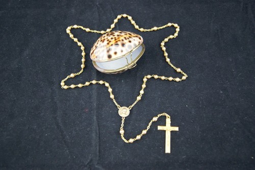 † ST JOHN VIANNEY 5 DECADE PARISH ROSARY GOLDPLATED & PEARL CURE OF ARS FRANCE † - 第 2/12 張圖片