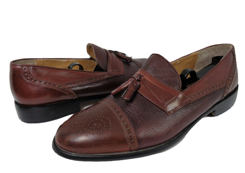 Pebbled Leather Loafers Giorgio Brutini Chestnut Tassel Shoes Men's US 11 D - Picture 6 of 10