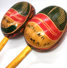 Vintage Maracas from Cartagena Colombia 1976 Handmade wood handles 12  length