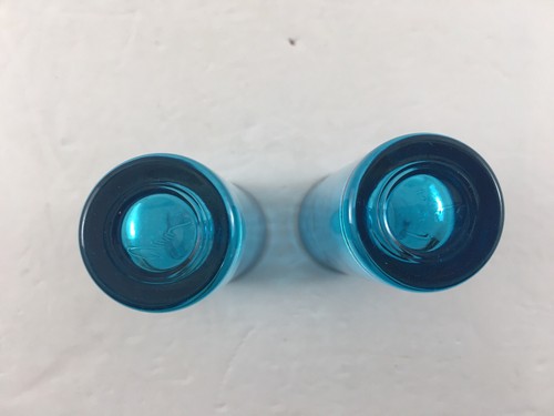 Set Of (2) Original Tarantula Azul Double Shot Glass Dimpled Aqua Blue 4” Tall - Picture 3 of 6