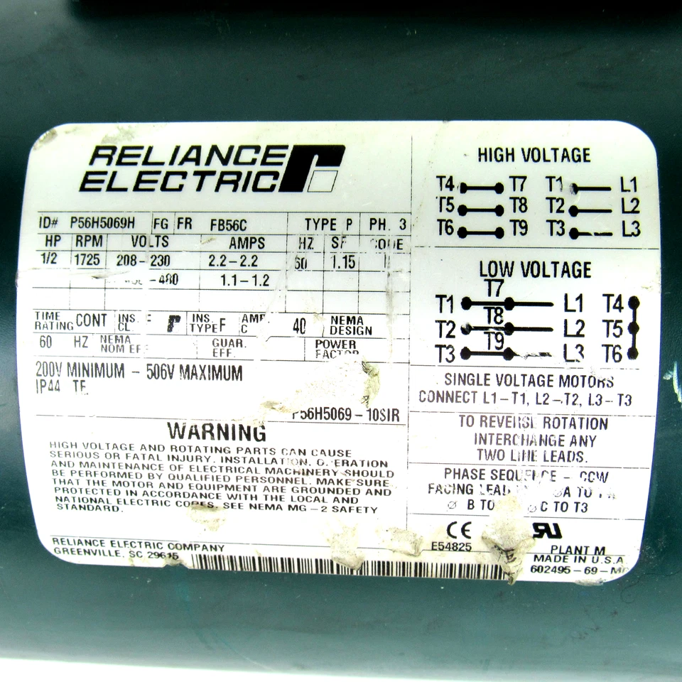 Reliance P56H5069H Electric Motor, 208/480V, 1/2 HP w/ 13Q05L56 Gear Reducer - Image 4 of 4