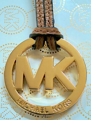 Michael Kors MK Logo Gold Charm Acorn Tan Brown Leather Long  display picture 2