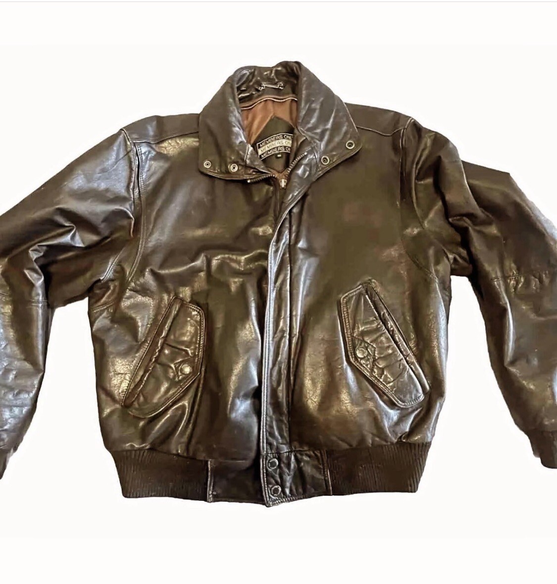 Vintage Members Only Leather Cafe Racer Size 40 Small Black Bomber Jacket