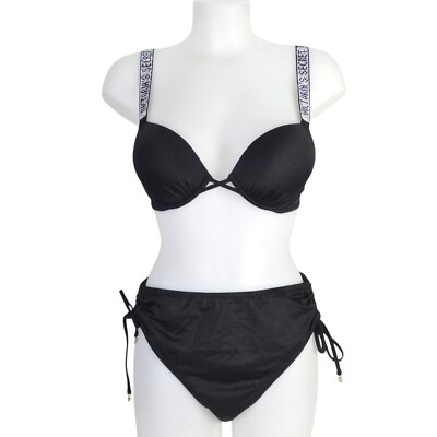 Victoria Secret Bikini Badeanzug schwarz Strass Logo Bombshell Push Up Gr. XL
