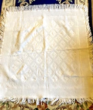 Baby Blanket. Mother Care. White. Fringed. Shawl Pram Blanket. Diamond pattern