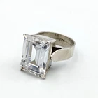 Vintage Sterling Silver 925 White/Clear Emerald Cut CZ Cocktail Ring Sz 7