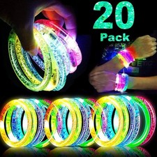 20 Pack LED Light Up Bracelets Glow in The Dark Party Bracelet Favors Adult Kids