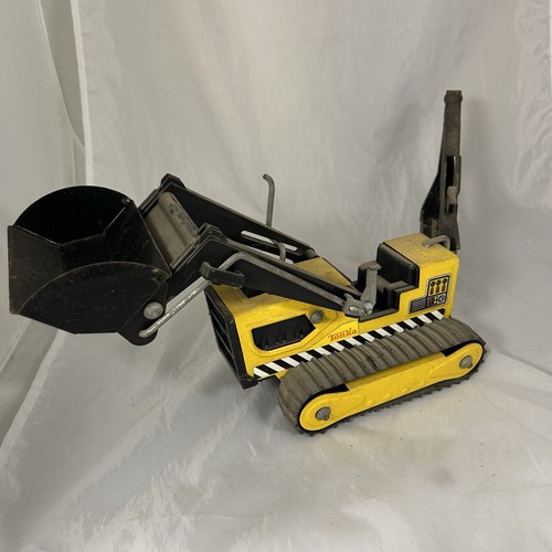 Vintage Tonka Metal Track Loader Backhoe Bulldozer Nero Secchio Giocattolo - Foto 1 di 11