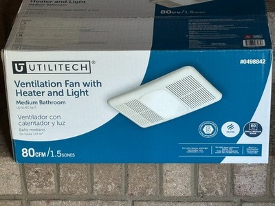 Utilitech 7123-02-L 80-CFM 1.5-Sone White Bathroom Fan with Heater and Light