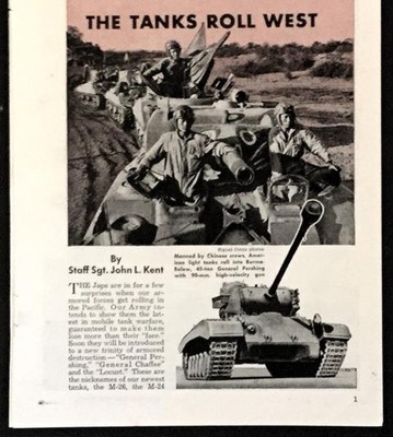 U.S. Tanks M24 Chaffee M26 Pershing M22 Locust 1945 WWII comparision pictorial