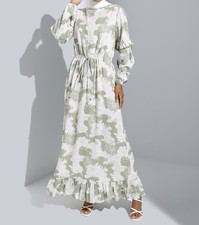 wie NEU: 🥰 Modanisa Maxikleid Weiß Rosa Grün Blumen S/M Viskose Abaya Hijab 🧕