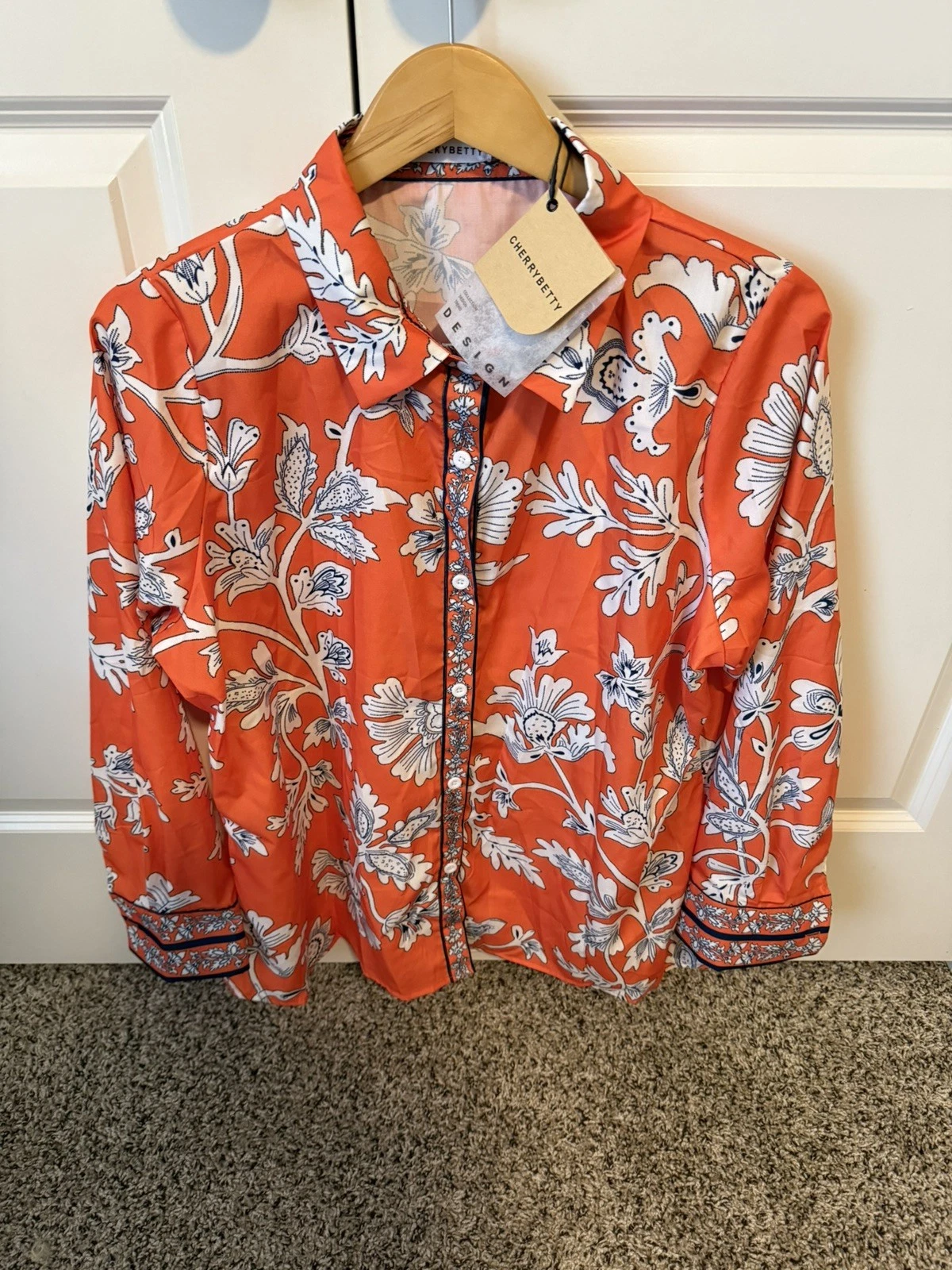 Cherry Betty Orange Floral Blouse Top - XL - NWT