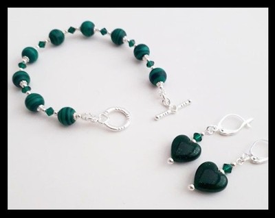 Emerald Green Swirl Resin Bracelet and Earring Set w Green Preciosa Crystals