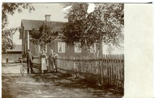 Sweden Country Family with Bicycle near House old Doro real photo sepia postcard
