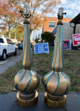 Wonderful Pair of  Murano Style Art Glass Gold Flake & Blue Color Lamps